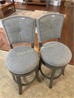 (2) Swivel Fabric & Wood Bar Stools