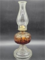 Vintage Brown & Clear Glass Hurricane Oil Lamp