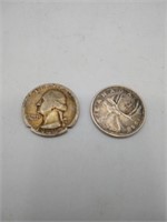 1944 Silver quarter & Canada Silver coin 1960