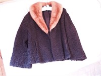 Black curly lamb jacket with mink collar,