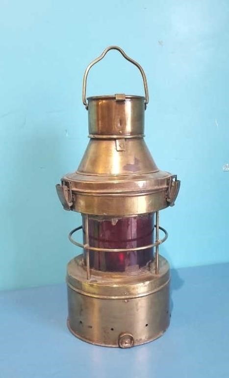 Nautical Brass ship lantern,red glass