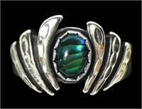 Sterling silver cabochon blue paua ring, new,