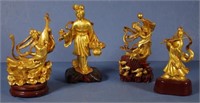 Four Japanese carved timber gilt Geisha figures