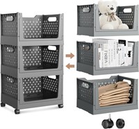 Grey Stackable Bins with Wheels  3 Pack