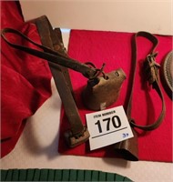 Bells (3) lgst 4" t w/ leather straps