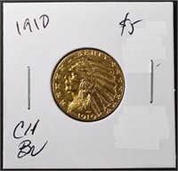 1910 $5 GOLD INDIAN CH BU