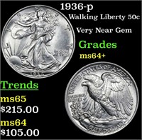 1936-p Walking Liberty 50c Grades Choice+ Unc