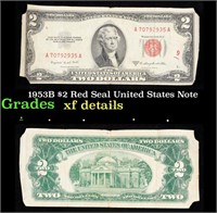 1953B $2 Red Seal United States Note Grades xf det