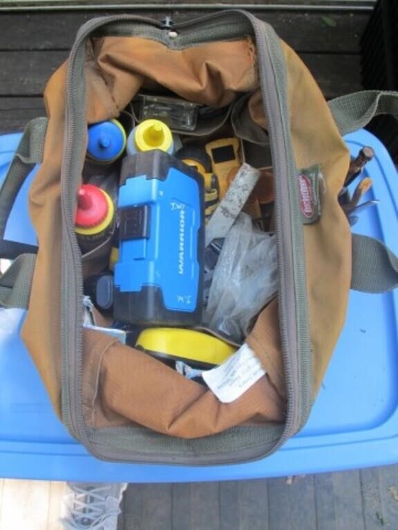 TOOL BAG W/ CHALK LINE ITEMS AND MIRC. TOOLS