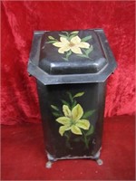 Antique ash/trash can w/liner. Hand painted.