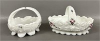 Two Westmoreland Split Handle Milk Glass Baskets