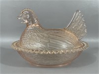 Vintage Indiana Glass Pink Hen On A Nest