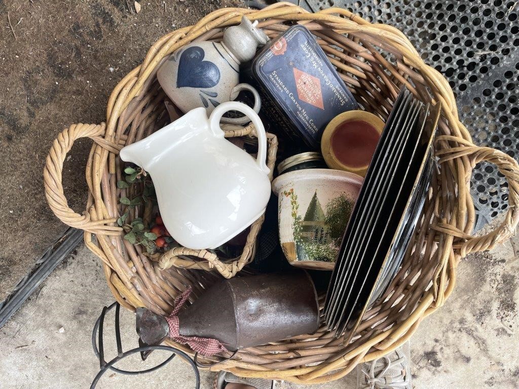 wicker laundry basket of hurrican plates, glass