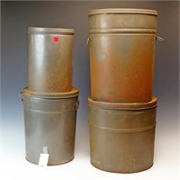 Four Primitive tin storage cans
