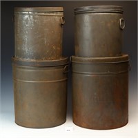 Four Primitive storage tin cans