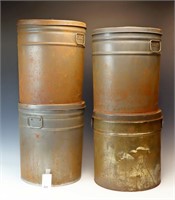 Four Primitive tin storage cans