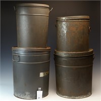 Four vintage storage tin cans