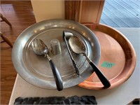 Pewter Tray, Shot Glass, Snuffer, Tray, Fork/Spoon