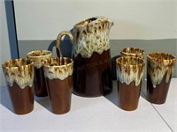Brown Drip Pitcher & Glasses