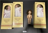 Vintage Plastic Doll, 3 Collector’s Porcelain