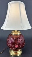 Fenton Cranberry Embossed Rose Table Lamp