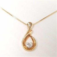14K gold & diamond pendant necklace - 4 mm