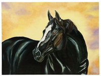 RAY KREBS (20TH C.) BLACK HORSE, 30" X 40"