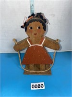 Early American tole painted wooden girl