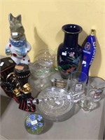 Group lot, paperweight, 2 decanters, donkey &