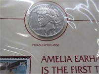 1935 peace dollar & stamp set (amelia earhart)