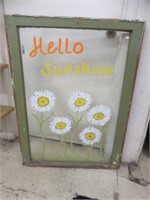 ANTIQUE WAVY GLASS WINDOW "HELLO SUNSHINE"