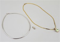Sterling Choker & Pendant, Gold Tone Necklace.