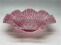 Vtg Fenton Hobnail Ruffled Cranberry Glass Bowl
