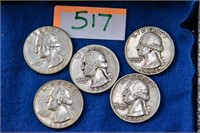 Washington Silver Quarters (5) 1945-64