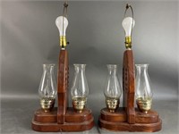 2 Vintage Lamps with Faux Firelight Bulbs