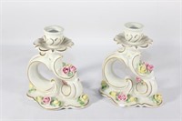 Pair of Ivory Color Capodimonte Candle Holders