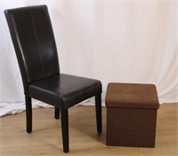 UPHOLSTERED DINING CHAIR AND FOLD UP STORAGE BIN