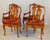 Set 4 Continental Queen Anne Carved Arm Chairs