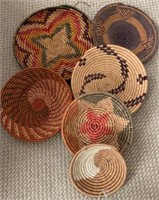 Lot of 6 African Hand Made Shallow Baskets