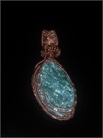 Natural Green Pyrite(?) & Copper Handmade Pendant