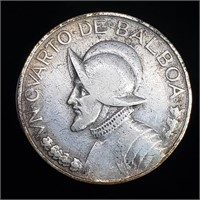 1934 Panama 1/4 Balboa - 90% Silver - 120k Mintage