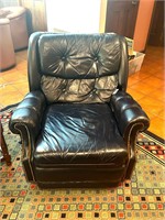 "Lane" Navy Manual Recliner w Brass tacks