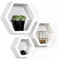Set of 3 Pine Wood Hexagon Shelves for Wall Decor
