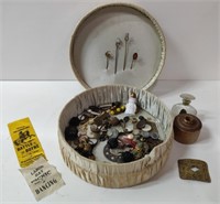 VINTAGE SEWING BOX w/ MISC ITEMS INSIDE