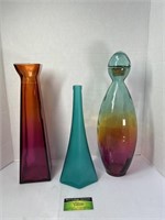 3 Glass Decorative Vases