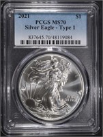 2021 T-1 AMERICAN SILVER EAGLE PCGS MS70