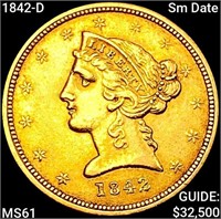 1842-D Sm Date $5 Gold Half Eagle