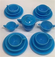 Akro Agate Blue Glass Child's Tea Set