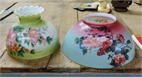 2 ANTIQUE HAND PAINTED GLASS LAMP SHADES