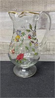 Rare Vintage Glass Pitcher With Gold Rim Hand Pain